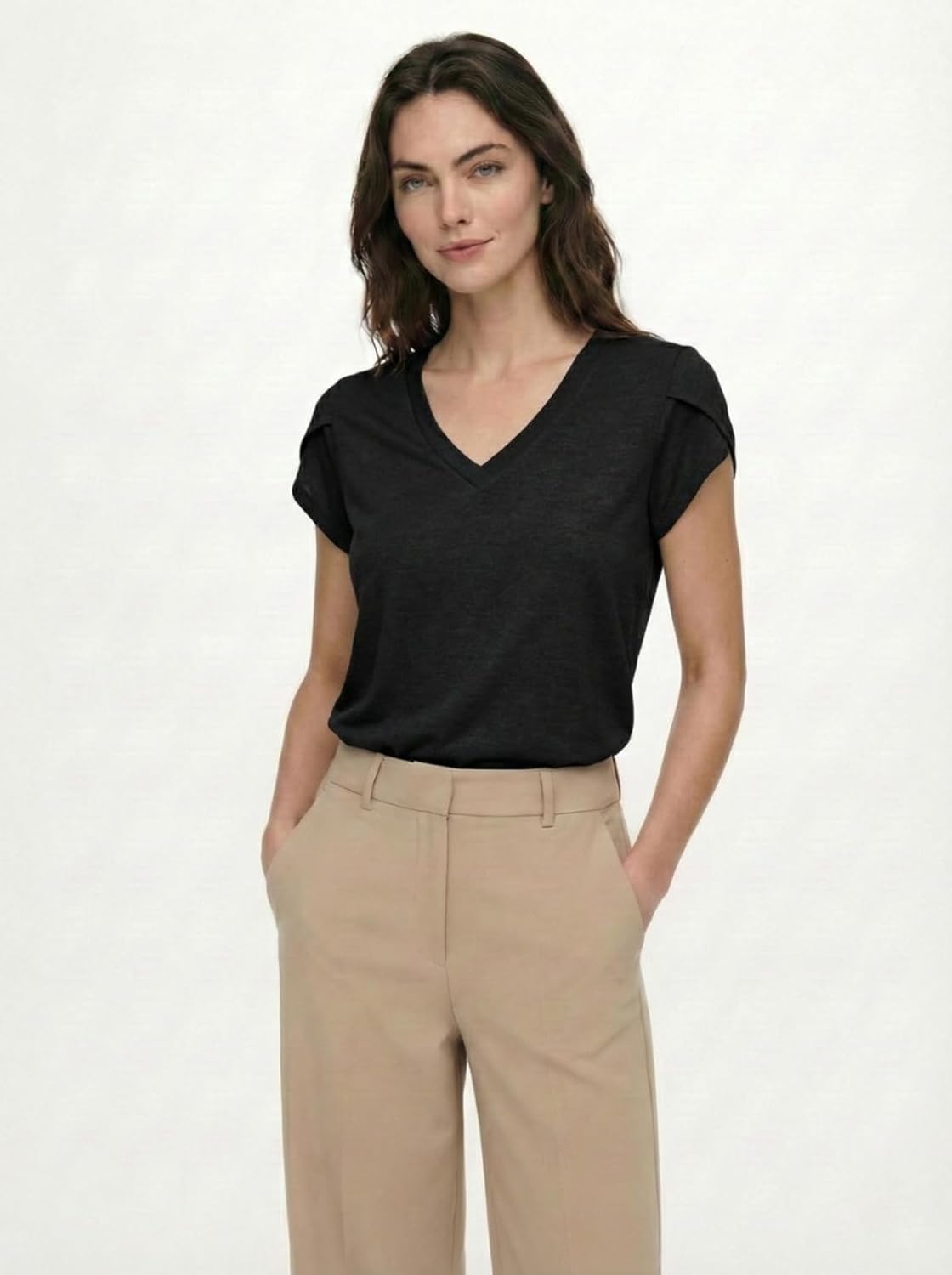 V Neck Blouses for Women Petal Sleeve Summer Tops Capsule Wardrobe Essentials Dressy Casual Shirt - Image 6