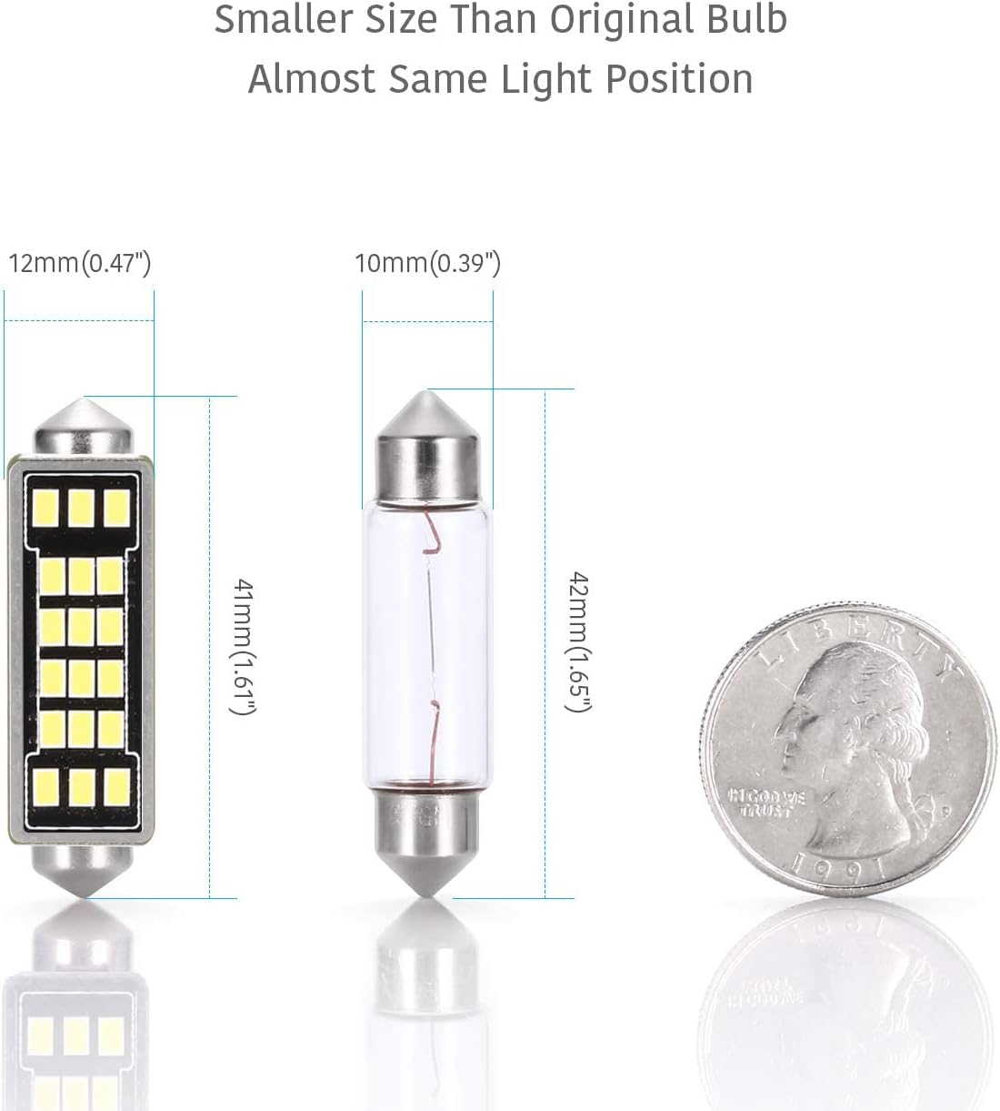 LUYED 2 X 640 Lumens Extremely Bright 3020 18-EX Chipsets 1.6 inches 41mm 569 578 211-2 212-2 LED Bulbs Used For Dome light,Xenon White