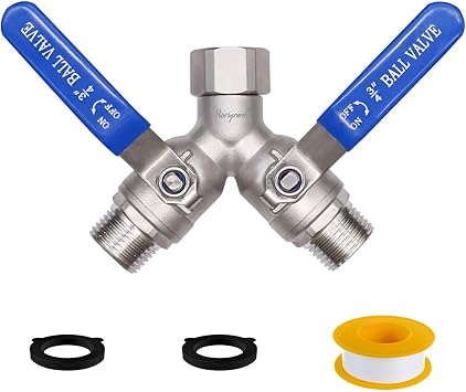 GHT 3/4 hose splitter 3 way heavy duty, Y shape stainless steel garden hose shut off valve adapts outdoor water pipe tank spigots  1 pc