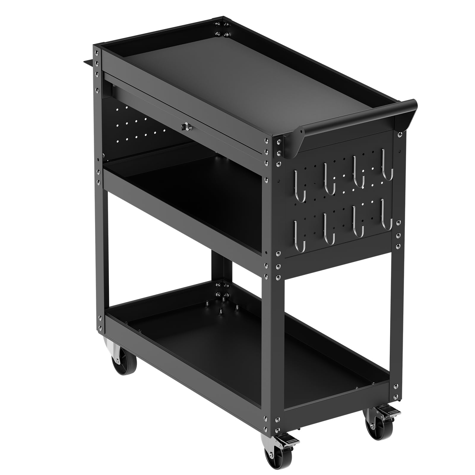 VEVOR Carrello Portautensili a 4 Ripiani con Ruote, Carico 160 kg Carrello da Lavoro con Cassetto e Pannello Forato, Organizzatore per Utensili Meccanici con Sistema di Bloccaggio per Garage, Nero