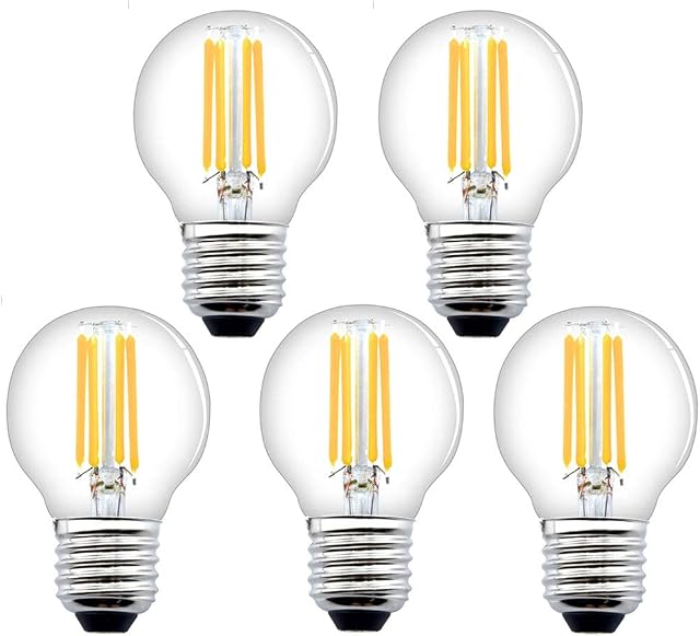 Luxvista LED E27 Edison Screw Light Bulb Dimmable, 4W G45 LED Filament Golf Ball Bulb, Mini Globe Bulb 2700K Warm White, 40W Halogen/Incandescent Bulb Equivalent, 400 Lumen ES Bulb 85-265V (5-Pack)