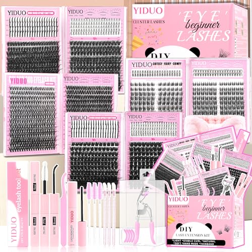 Yiduo 8 Styles Mix Lashes Clusters Kit 4 Box Cluster Lash Book Kit With Bonds...