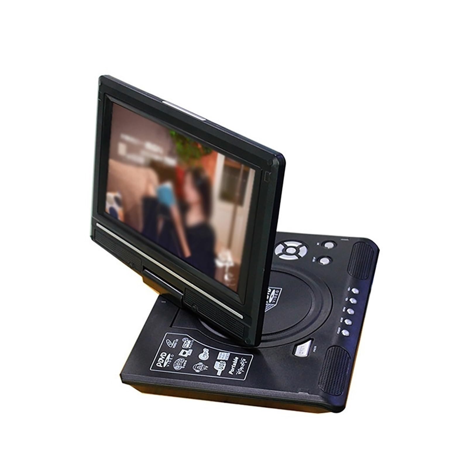 Odtwarzacz DVD, Odtwarzacz Mini DVD Telewizja cyfrowa 9,8 cala Odtwarzacze płyt VCD Pilot Przenośny Podróż Obrót o 270°