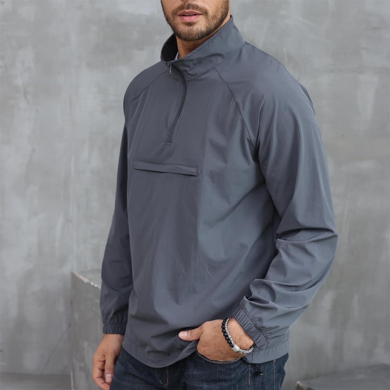 Opomelo Men's Athletic Quarter Zip Pullover Golf Hiking Running Lightweight Jacket Workout Sweatshirt With Pocket - Image 3