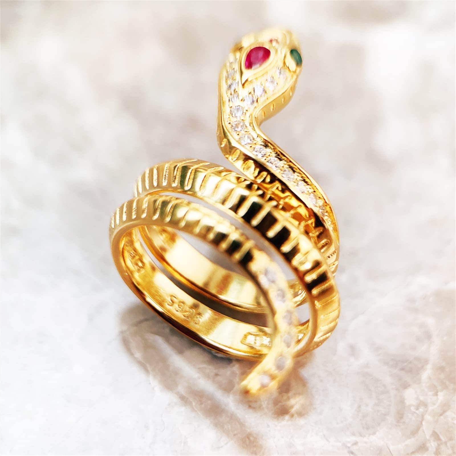 Anillo De Serpiente Dorada, Anillo De Plata De Ley 925 Anillo Abierto Ajustable Bohemia Jewerly Regalo For Mujeres Hombres Niñas Esposa Hija Mamá Hermana Novia