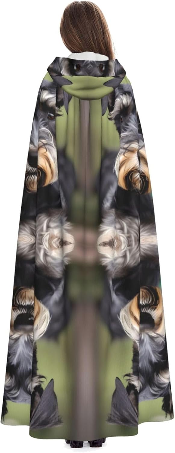 adorable schnauzer print Hooded Robe Cloak for Adult Halloween Wizard Vampire Cosplay Costume Fancy Cool Cape