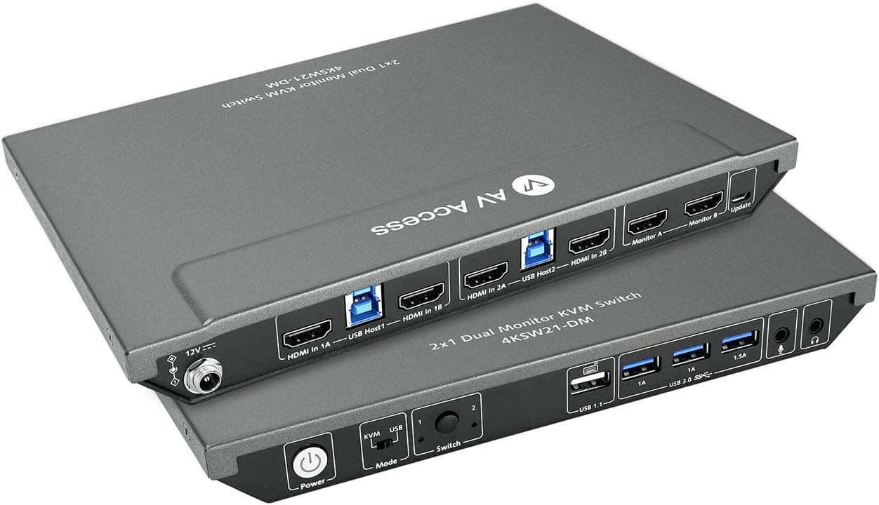 AV Access Dual Monitor KVM Switch 2 Port 4K@60Hz, 2K@144Hz, HDMI Switch USB 3.0 Extended Display 2 Computers, PC Monitor Keyboard Mouse Shortcut Switch, HDCP 2.2 with 2 USB Cables