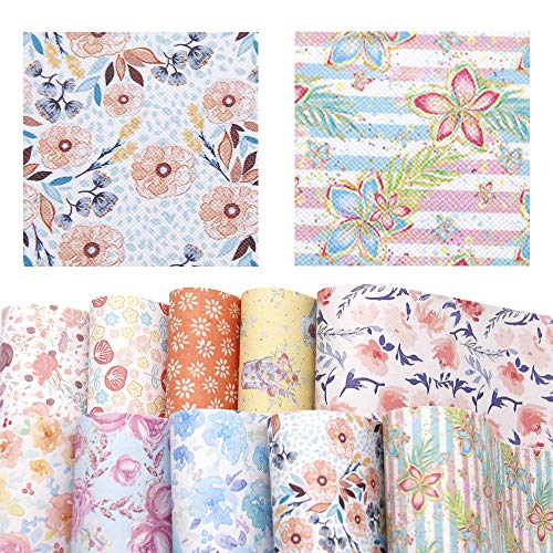 David accessories Flower Floral Pattern Printed Faux Leather Sheet Synthetic Leather Fabric 10 Pcs 7.7