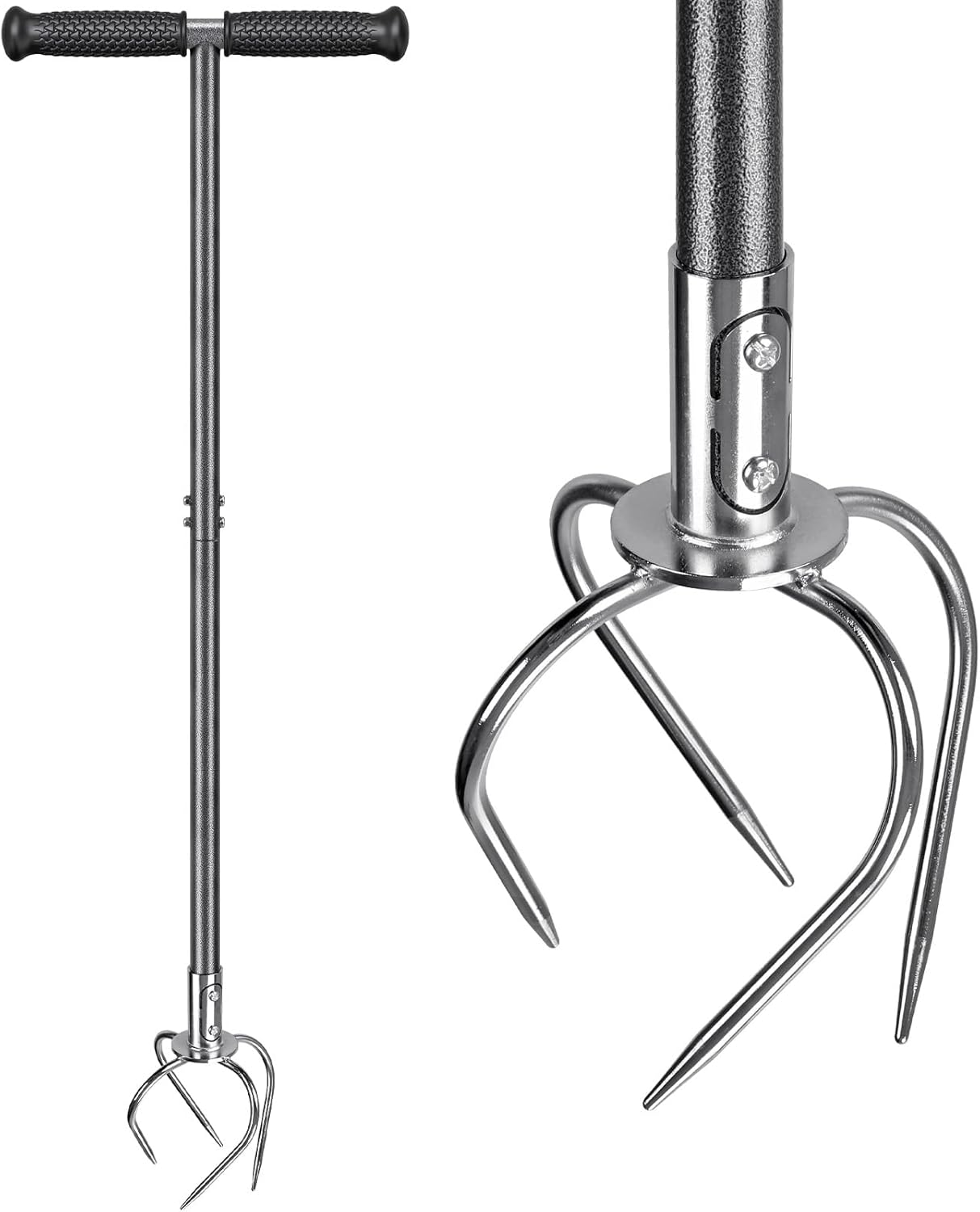 Dolibest Manual Twist Tiller, All-Steel Garden Claw Cultivator with 4 Curved Claws and Soft Rubber Handle, Hand Tiller Garden Claw for Gardening Bed and Plant Box (39'')