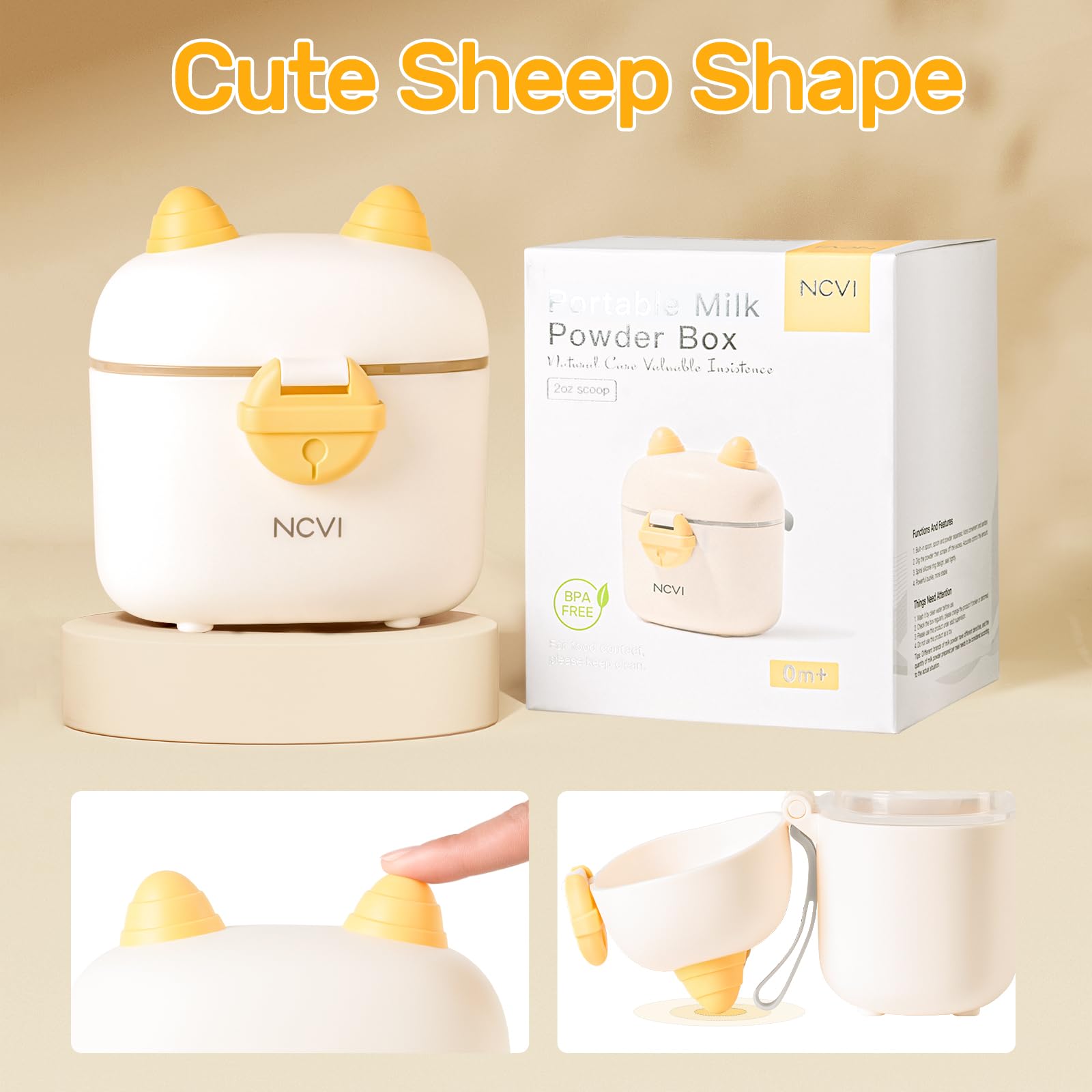 NCVI Baby Formula Dispenser On The Go, Formula Container to Go, Formula Holder for Travel, Outdoor Picnic with Baby Infant, Portable Container for Milk Powder, Snacks, Candy, Fruits (White, Sheep) 3