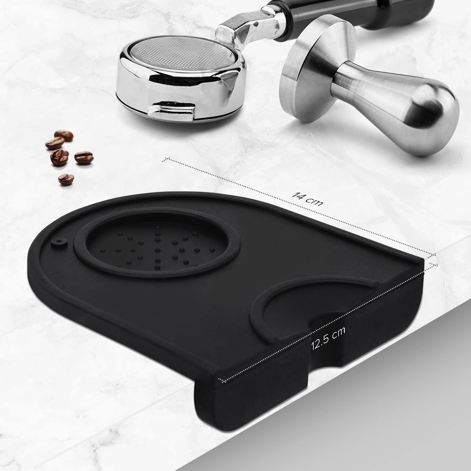 Joeji's Kitchen Tapis De Tassage Espresso Silicone Avec Support Portafiltre - 14x12,5cm Antidérapant