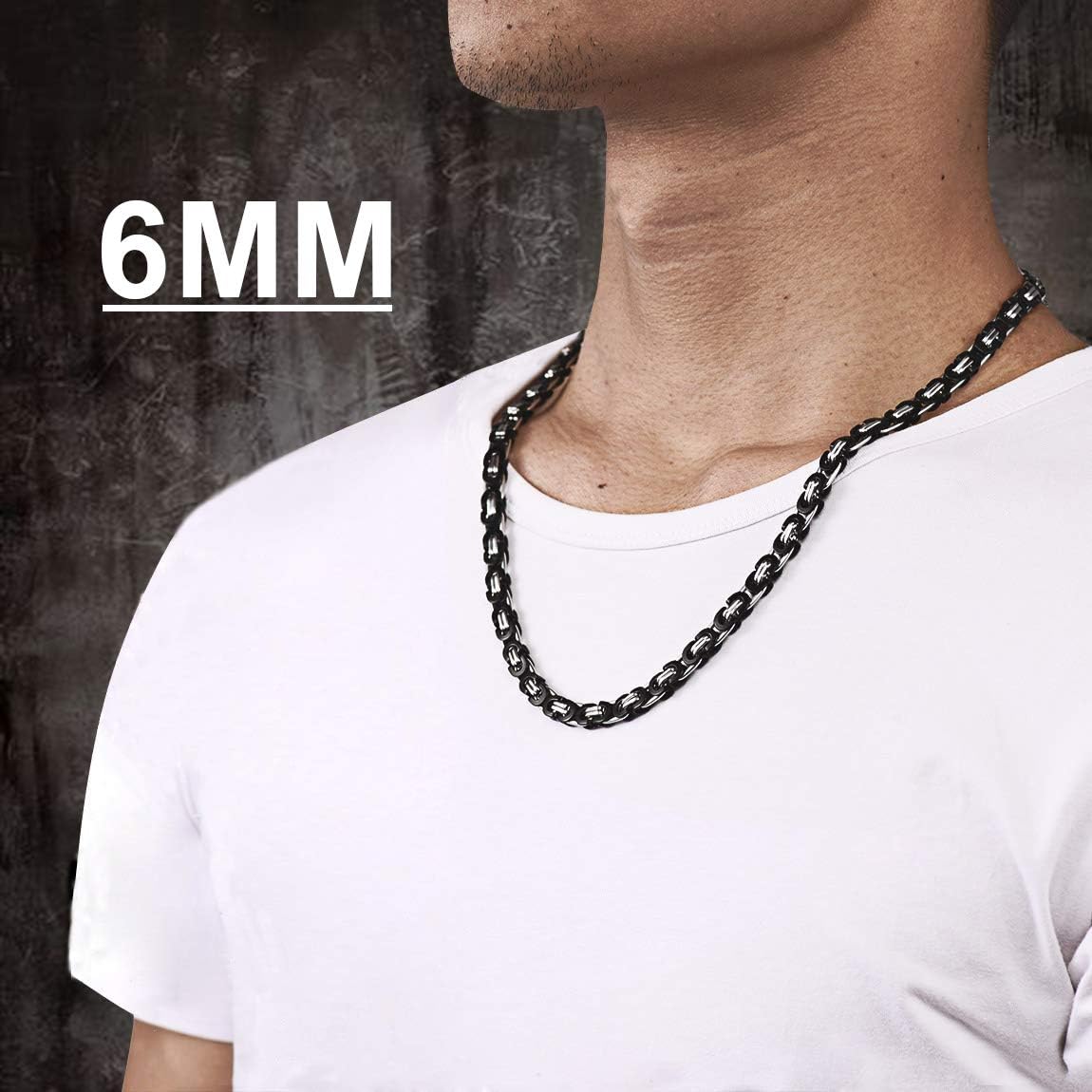 6MM Wide Byzantine Biker Urban Heavy Chain Necklace for Men and Women for Teen Boy Black Silver Two Tone Stainless Steel 22 Inch - Image 3