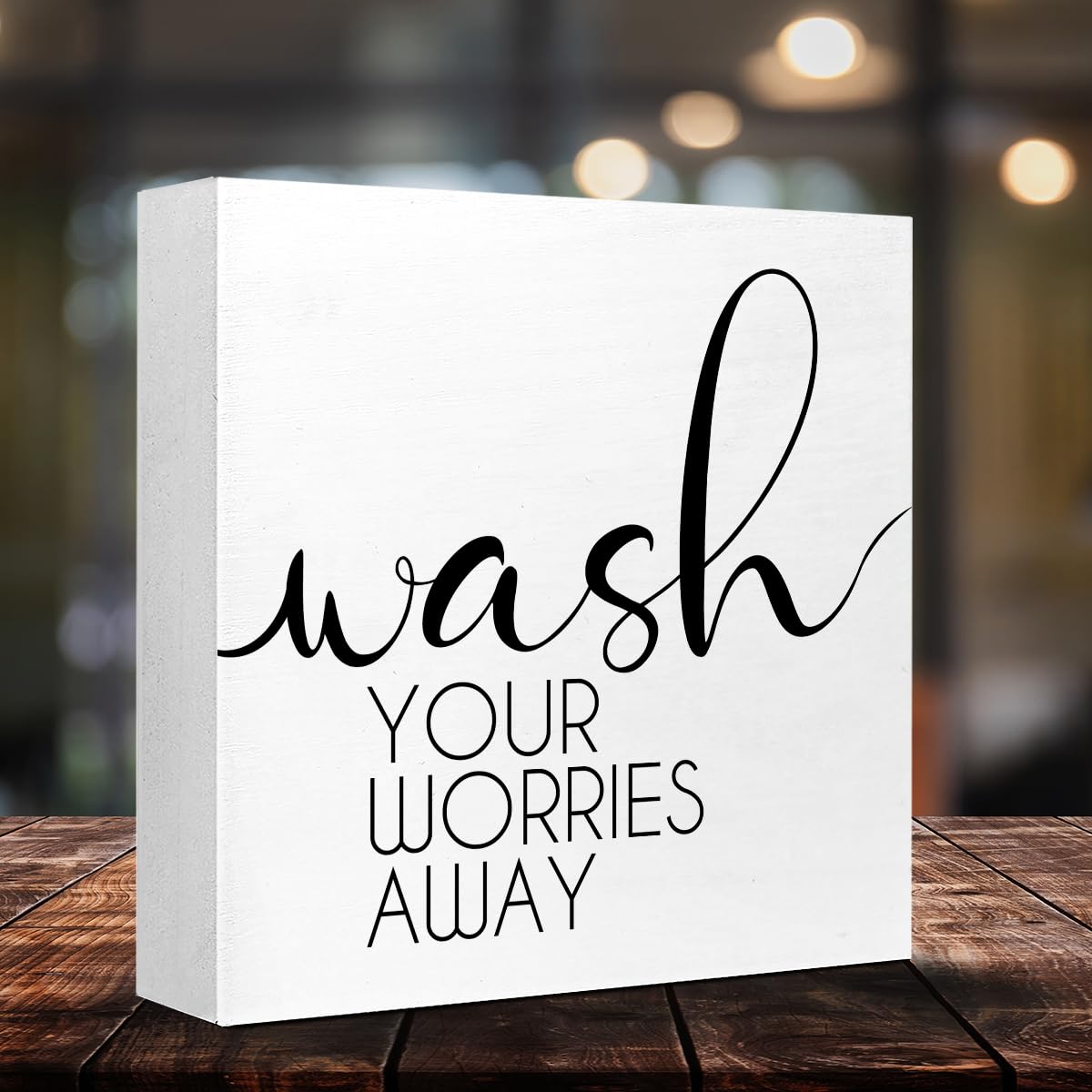 Lustige Badezimmer-Holzblock-Schilder, Wash Your Worries Away, Holzkistenschild für Badezimmer, Regal, WC, Toilette, Zuhause, Tischdekoration, rustikales Badezimmerschild, Dekor V562
