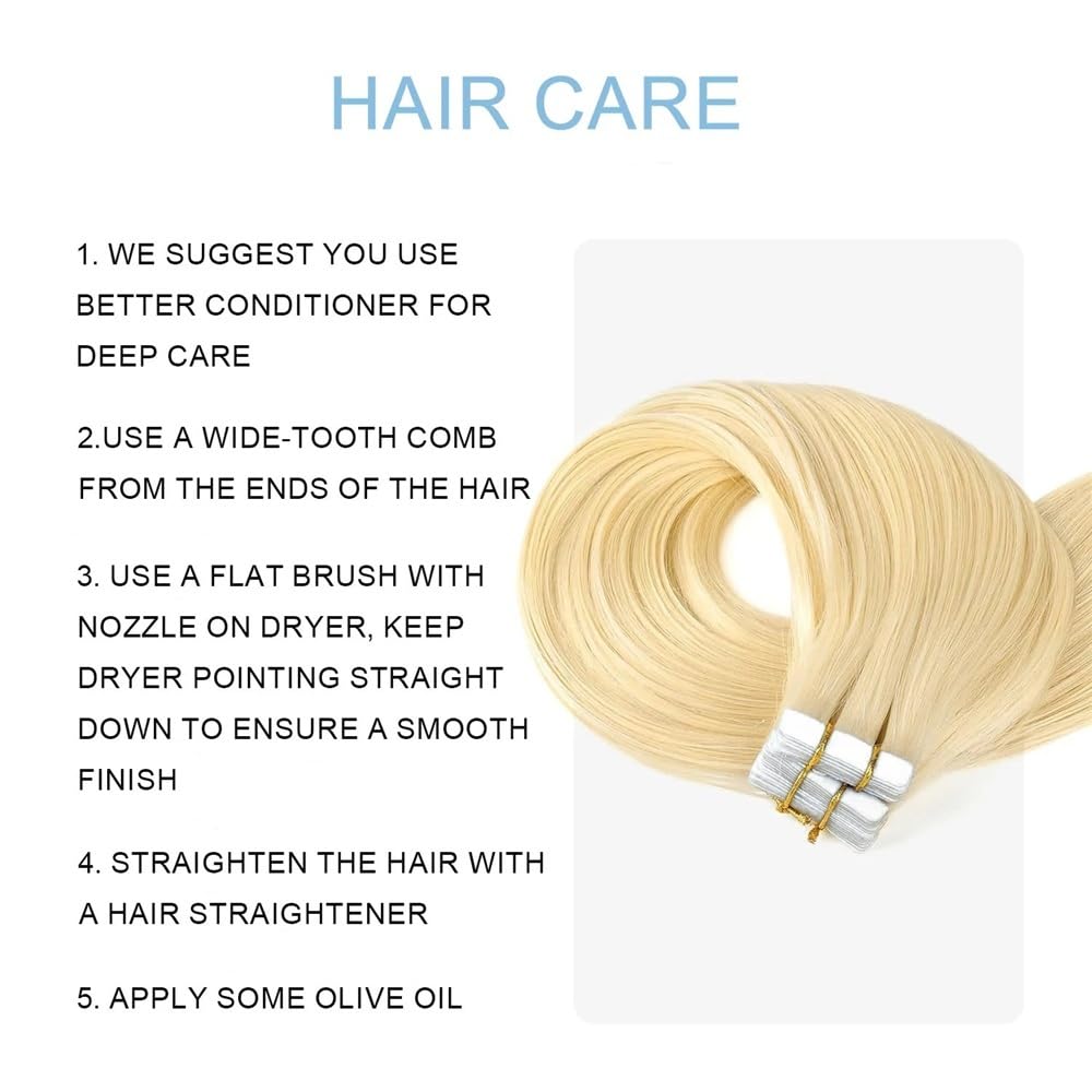 Taśma w rozszerzeniach Taśma w doczepianych włosach #613 Blond doczepy z ludzkich włosów Remy 20 sztuk/50g jedwabiście proste dwustronna niewidoczna taśma doczepach Niewidzialne włosy(26 inches)