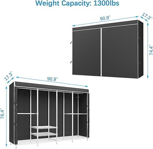 Vista 43 de VIPEK V40C - Perchero de ropa cubierto resistente con cubierta, armario independiente personalizado, armarios portátiles para dormitorio, armario