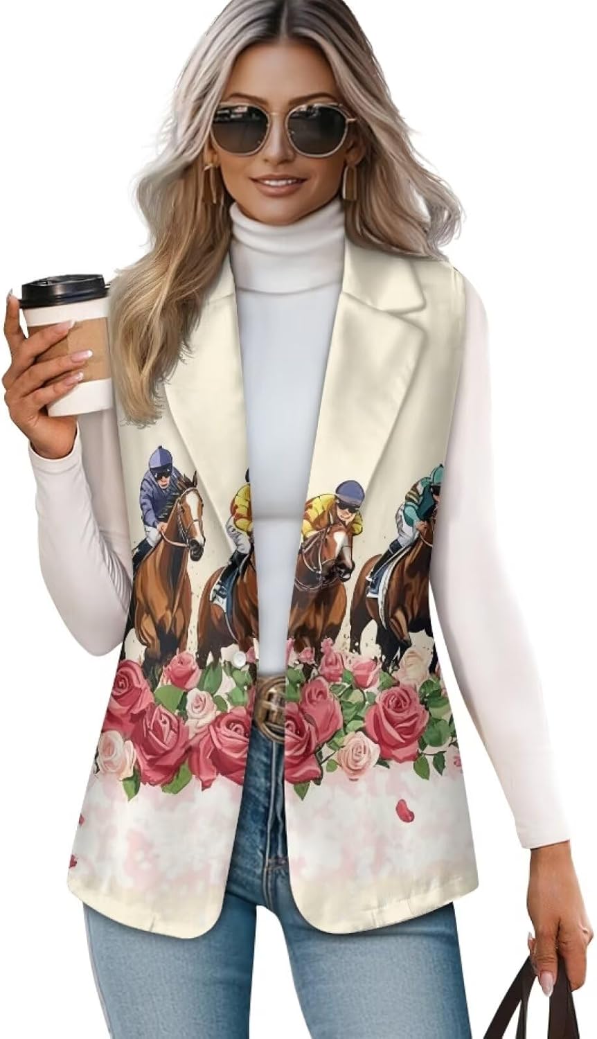 Women's Derby Vest Sleeveless Collared Waistcoat for Derby Party, S-5XL