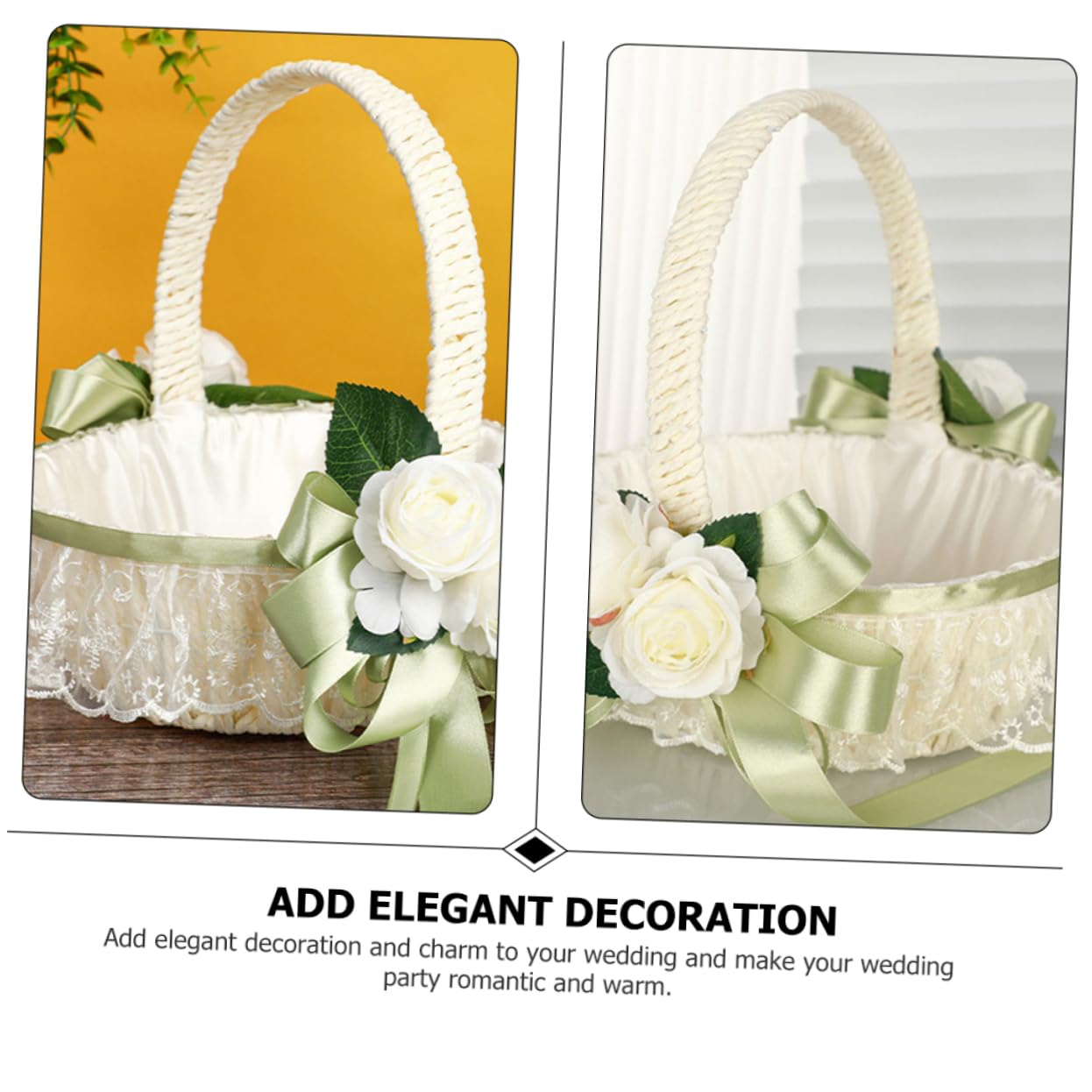 KOMBIUDA Hochzeitsblumenkorb für Blumenmädchen Kleiner Dekorativer Korb aus Kunststoff und Stoff mit Band für Hochzeit und Bankett