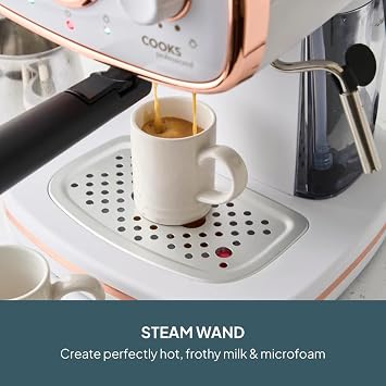 Cooks Professional 15-Bar Retro Espresso Coffee Machine with Frothing Steam Wand, Built-In Temperature Gauge, 1.2L Water Tank & Stainless Steel Drip Tray | White & Copper