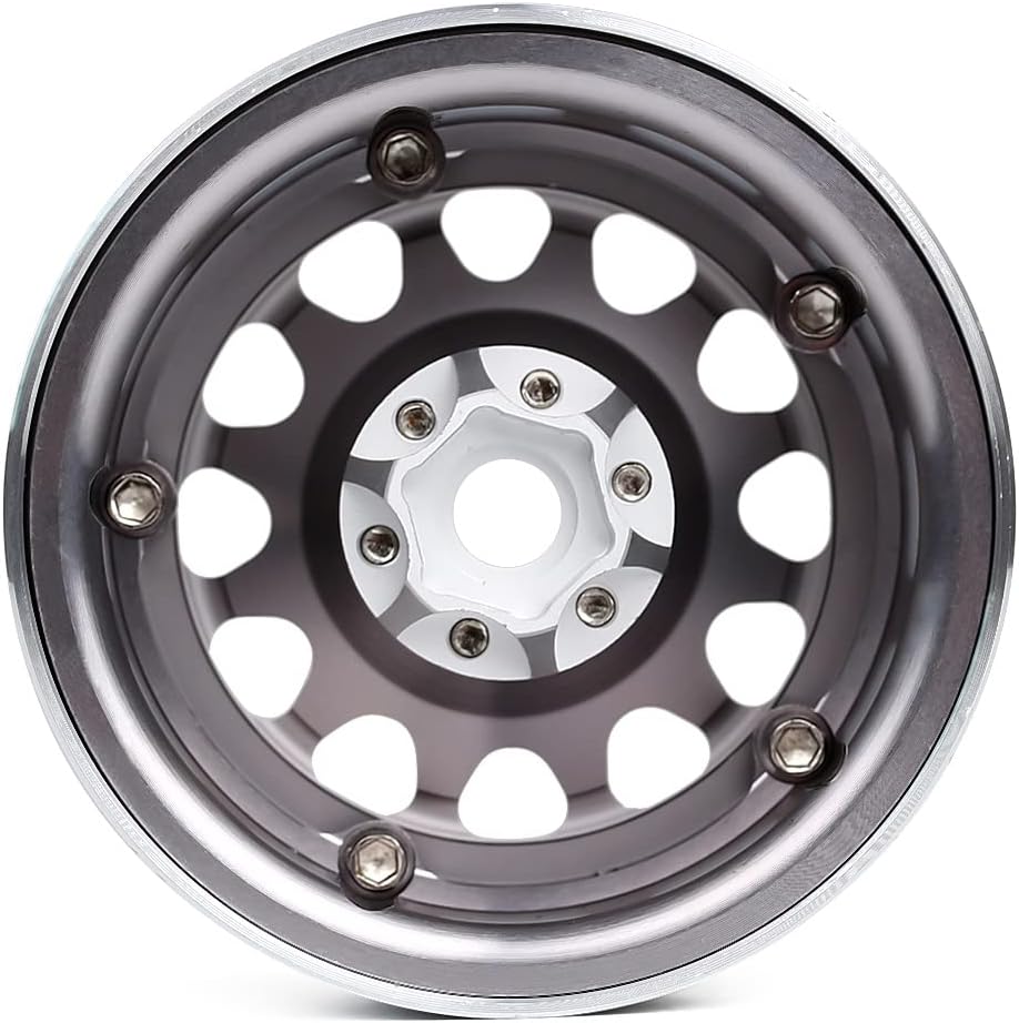 INJORA RC Rim 2.2inch Wheel Rim 4pcs Beadlock Wheel Hub for 1:10 RC Rock Crawler Axial SCX10 RR10 Wraith 90048 90018 TRX4 12mm Hex (Black and Grey)
