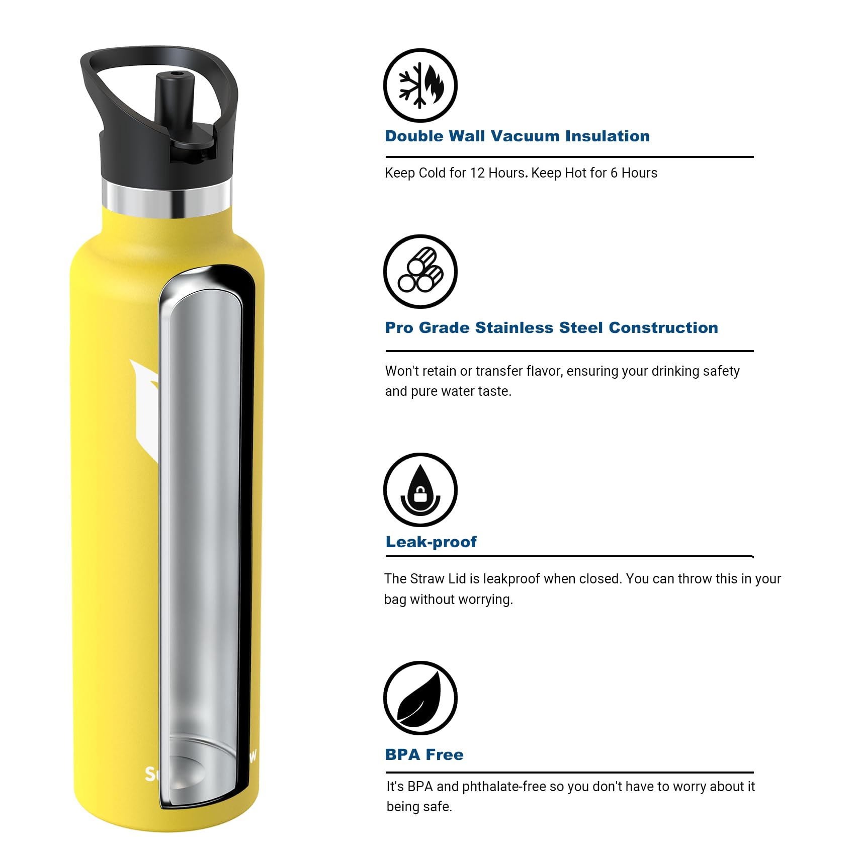 Super Sparrow Borraccia Termica, Acciaio Inox Bottiglia Termica - 350ml, 500ml, 750ml, 1L - Senza BPA Borracce, Borraccia Bambini per Scuola, Sport, Campeggio, Yoga, Palestra, Ciclismo
