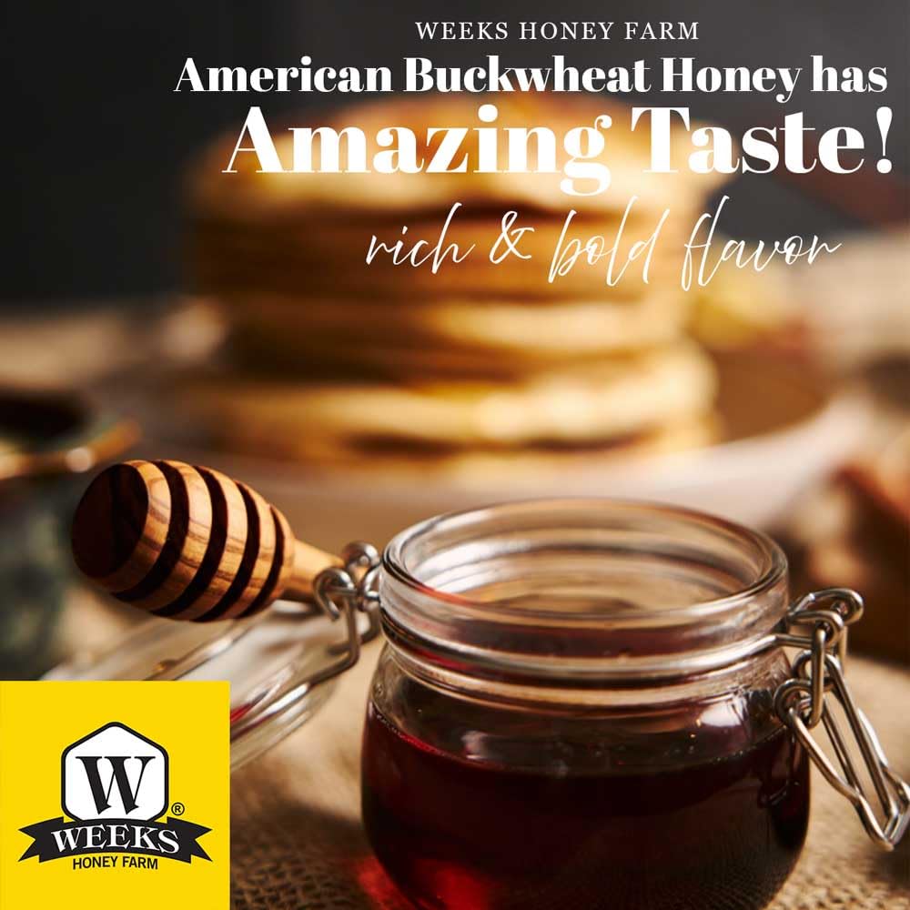 Pure Raw Unfiltered Buckwheat Honey, 32 oz - Premium Dark American Buckwheat Honey by Weeks Honey Farm | Bold Molasses Flavor