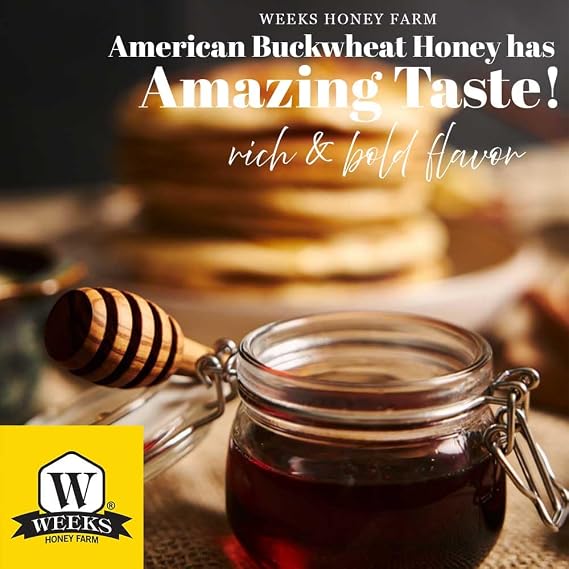 Weeks Honey Farm Raw Unfiltered Buckwheat Honey, 340g / 12 oz, Bear Bottle