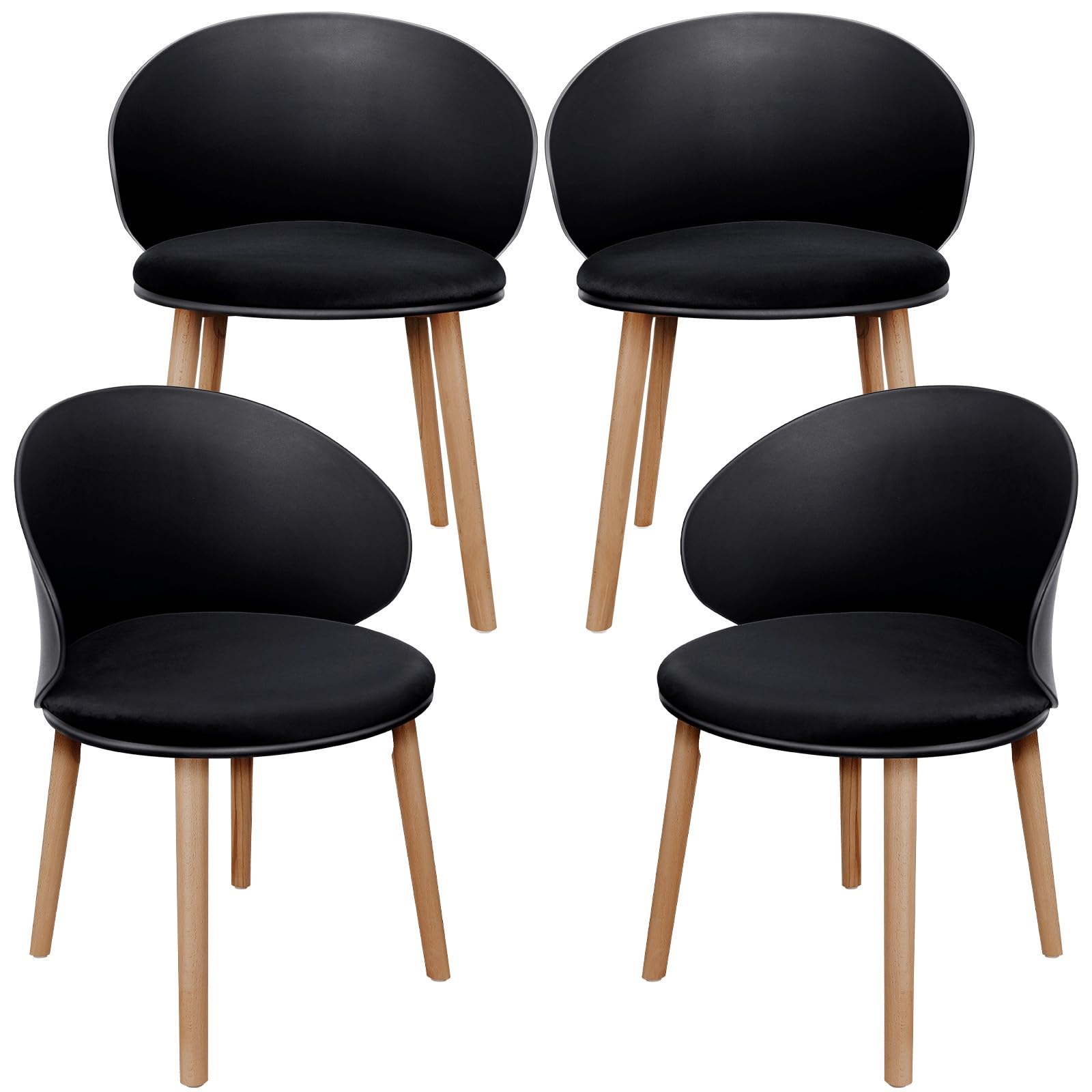LEWE Pack de 4 Sillas de Comedor, Silla de Conferencia, Respaldo Curvado, Asiento Tapizado con Vellón Holandés, Silla con Reposabrazos, Respaldo Impermeable, Sillas de Cocina, Madera - [Negro]