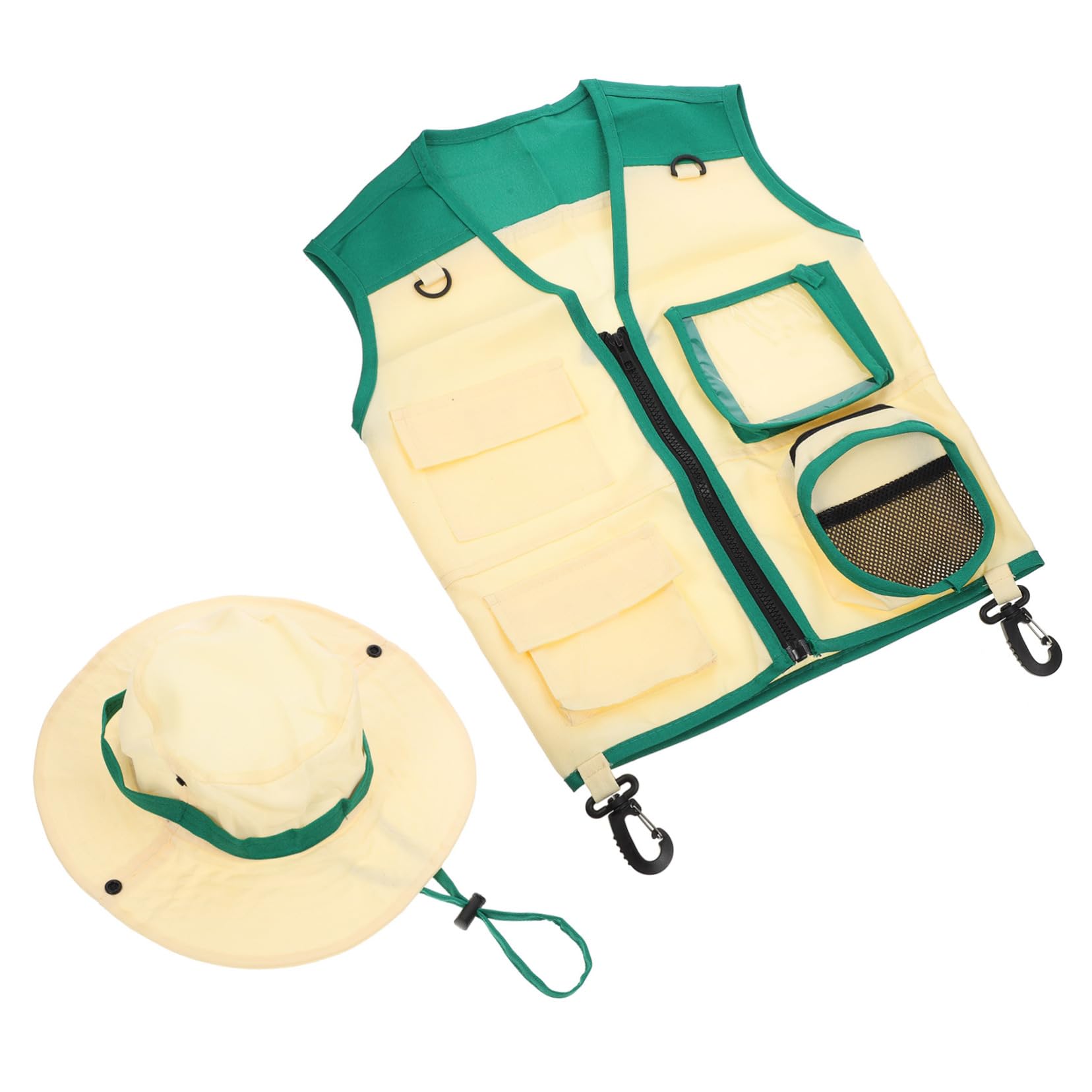 HOOTNEE 1 Set Explorer Clothing Outdoor Hat Vest Kit Kids Vest Hat Kids Outdoor Exploration Hat Kids Kits Hats for Kids Outdoor Explorer Toy Vest Polyester Cosplay Camping Hat Child Green