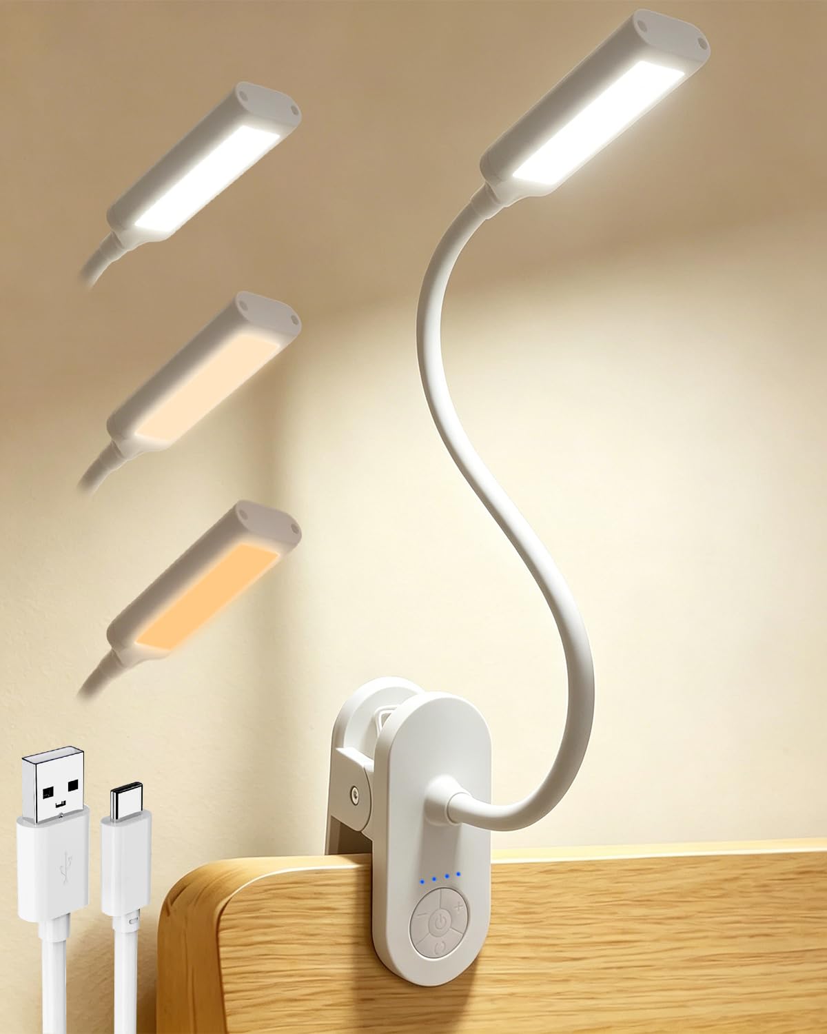 Clip on Light, Cordless Reading Light for Bed, Office, Study, Craft (White)