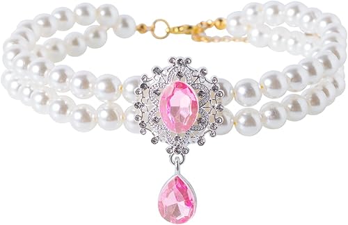 Daovace Collar de perlas de 2 filas para gatos, collar de perlas para perros, collares de diamantes de imitación para perros pequeños, accesorios de