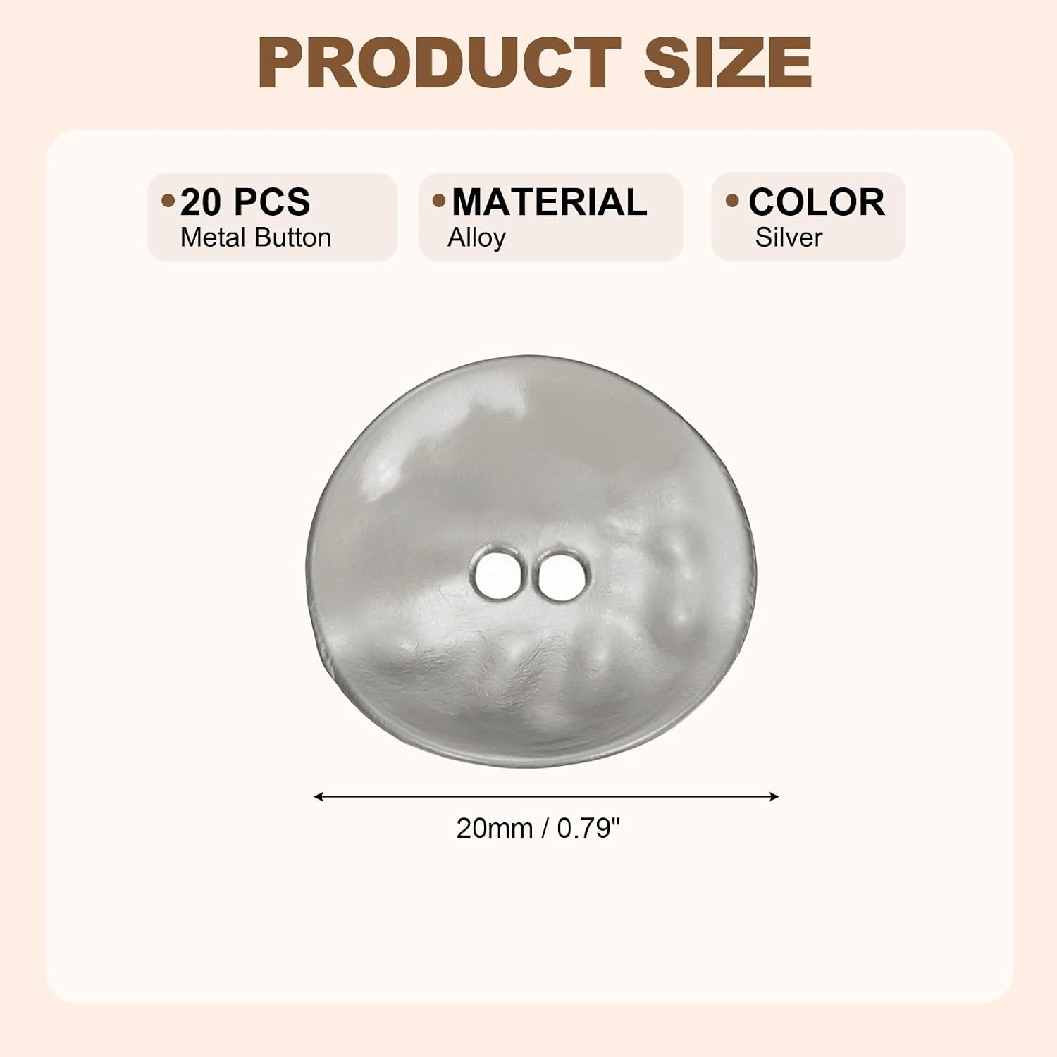 uxcell 20 Pcs 2 Hole Alloy Buttons, 0.8Inch/20mm Silver Sewing Button Curved Flat for Sewing Fasteners Accessories Coat Clothes Collar Shirt Women Men Blouse Top Cuff image 2