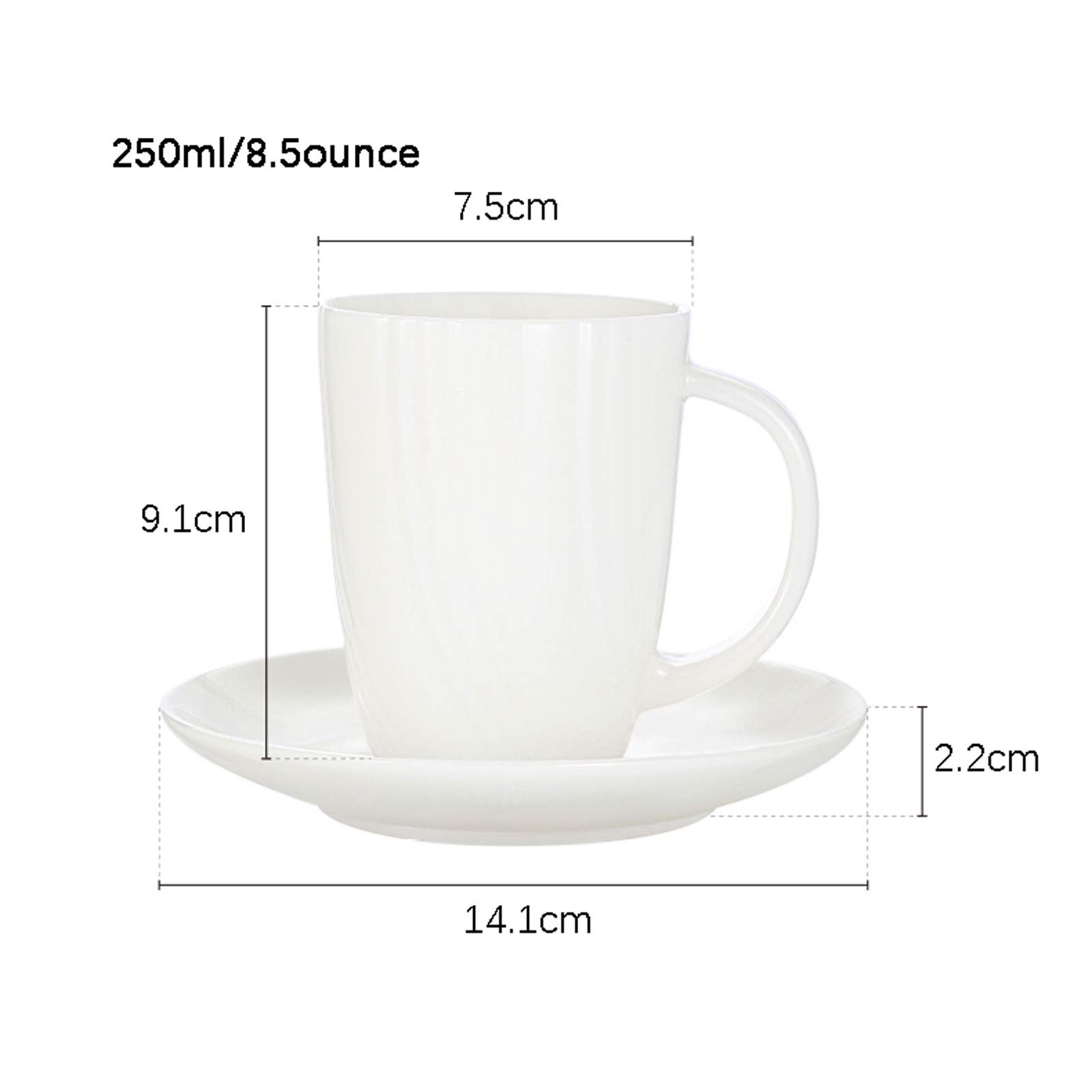 zxb-shop Ceramiczny kubek antyczny biały porcelanowy kubki do kawy i spodek 24 ml zestaw kubków do kawy ceramiczne kubki do kawy prezent idealny na napoje, gorącą czekoladę i herbatę kubek