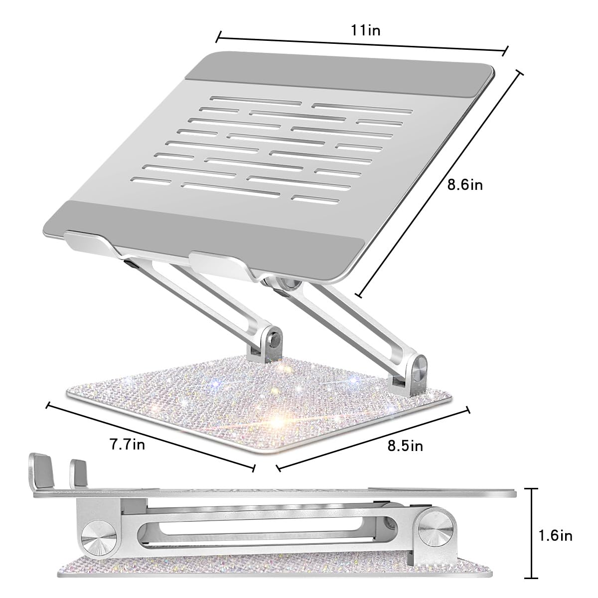Bling - Soporte ajustable para laptop, elevador portátil de aluminio, plegable, ergonómico para MacBook Air Pro, Dell XPS, HP (10-17.3 pulgadas), color plateado