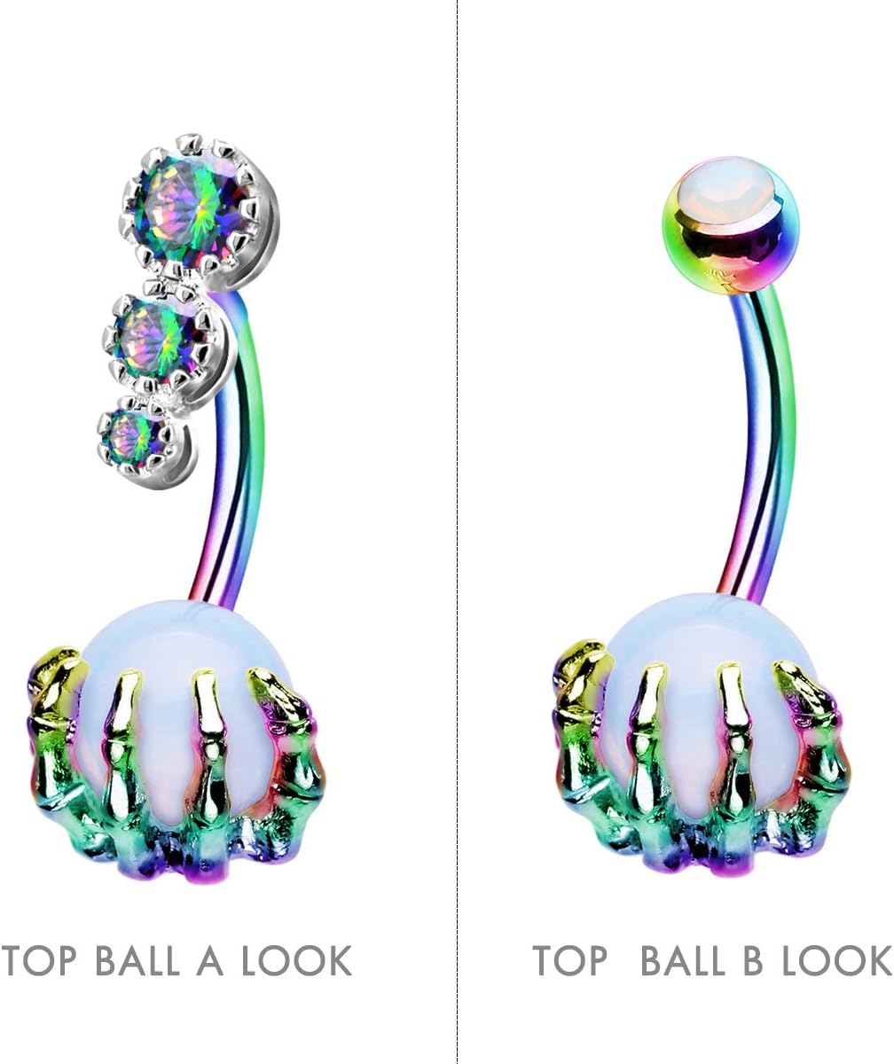 CM Crareesi Mania Skull Hand Halloween Belly Button Rings Natural Stone Claw Piercing Navel Rings for Women