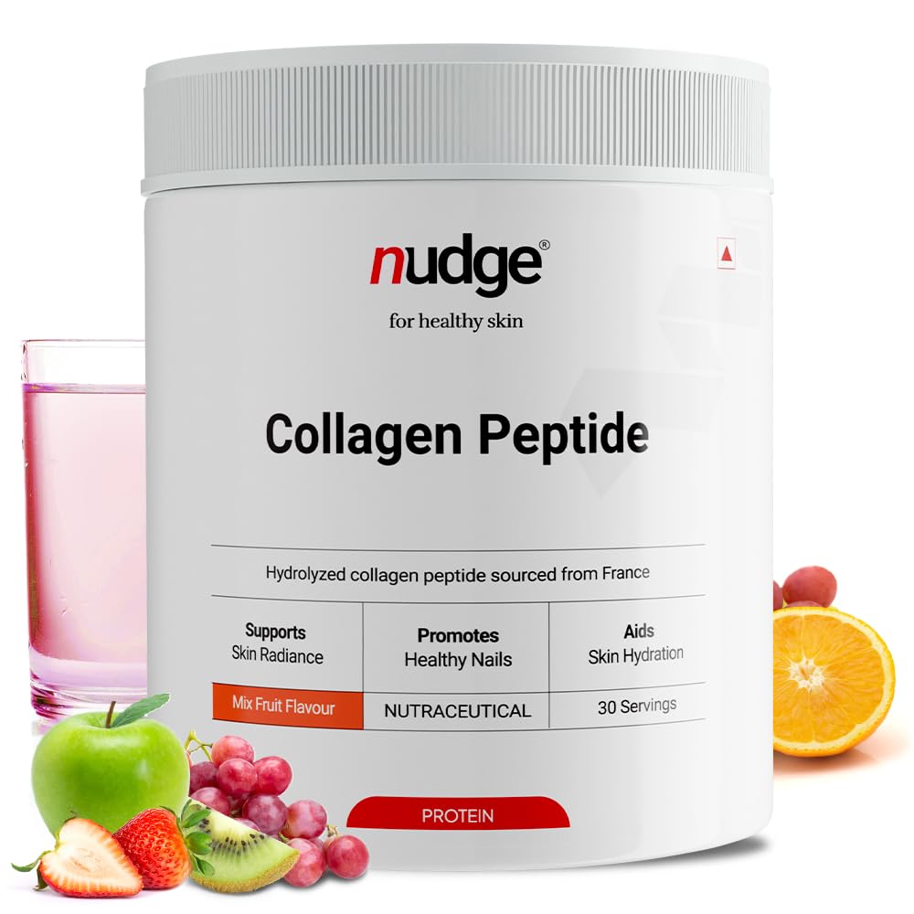 Nudge Hydrolyzed Collagen Peptide Powder Sourced from France | Get Radiant & Youthful Skin | Clinically Proven To Reduce Wrinkles & Increases Collagen by 17X | Get Healthy Nails | 0 Added Sugar with No GMO | Gluten & Dairy Free | Mixed Fruit Flavour  (B0CHJTPDMV) Amazon Price History, Amazon Price Tracker