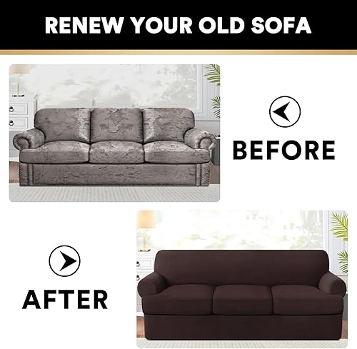 Miniatura 6 de PrinceDeco Funda de sofá con cojín en forma de T, 4 piezas, fundas de sofá suaves para sofá con cojín en T, protector de muebles con 3 fundas