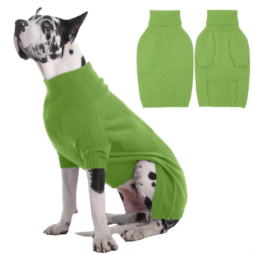 IECOii Great Dane Jumper,5XL Extra Large Sweater for Giant Breed Dogs in Winter,Turtleneck Cold Weather Knit Clothes,Machine Washable,Elastic Pullover Jumpers for Saint Bernard,Mastiff,Grass Green,5XL