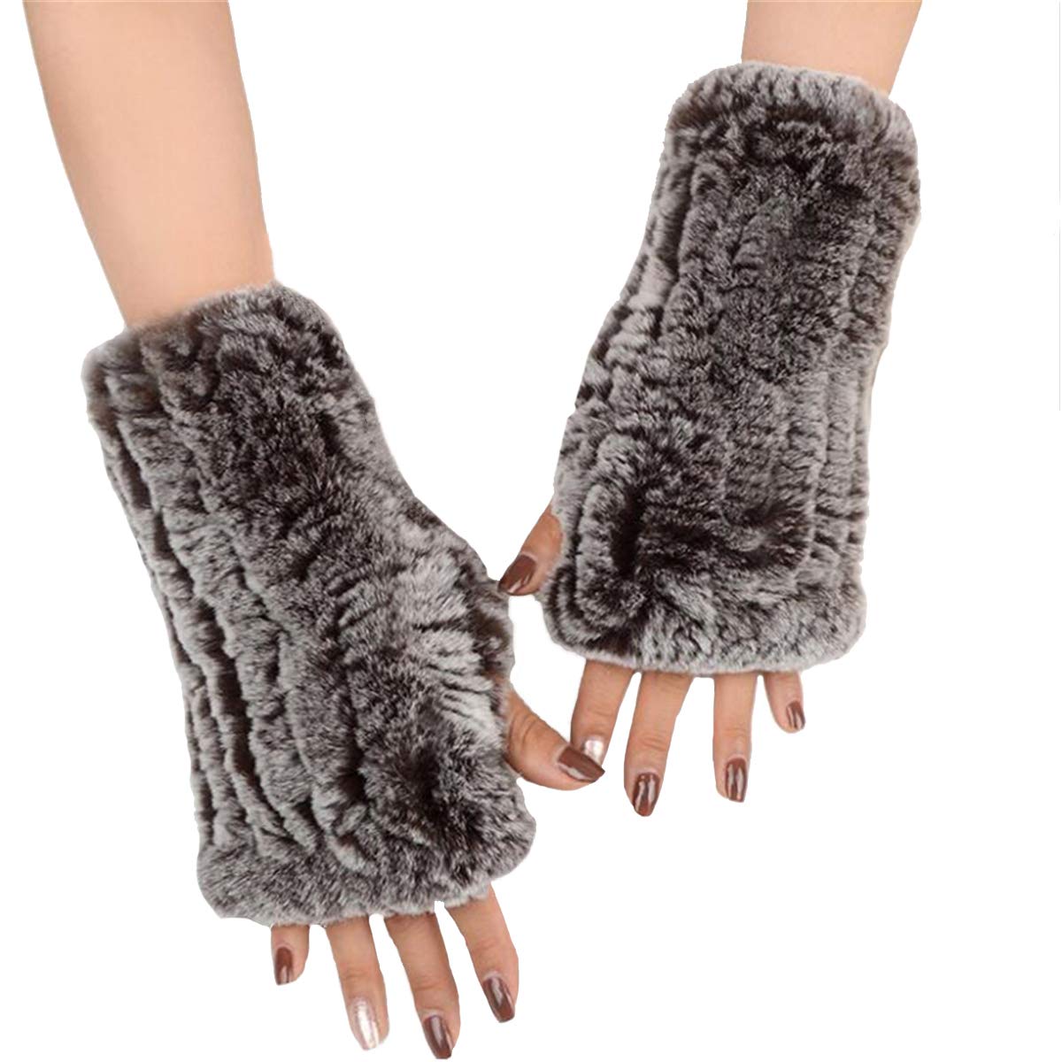 KAISHIN Winter warme Handschuhe für Frauen Echte Rex Kaninchenfell Fäustlinge Studenten Fingerlose Handschuhe