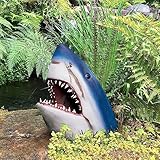 PRIMUZ Great White Shark Garden and Wall Art Statue, 2023 Unique Scary Shark Garden Sculpture, Hanging Resin Decorated Indoor-Outdoor Patio Lawns, Gardens and Pools (Big Shark)