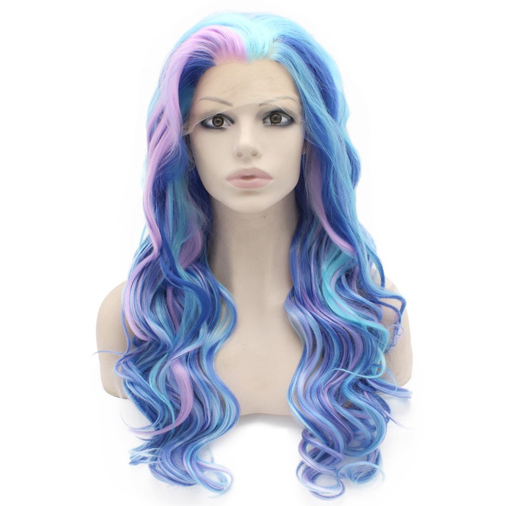 MX angel Long Wavy Celebrity Lace Front Wig Half Hand Tied Heat Resistant Fiber Gray Lace Front Synthetic Hair Wig