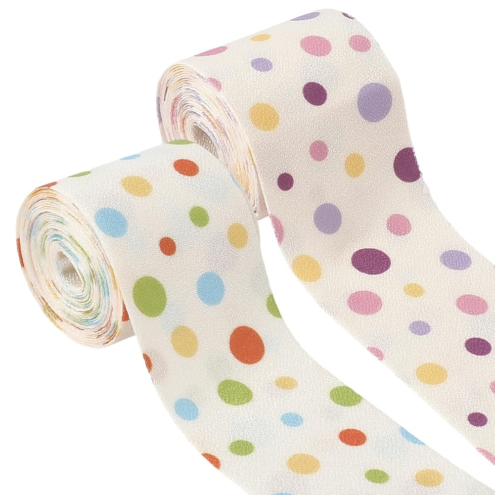 BEAMARKER 2 Colors Rainbow Polka Dot Ribbon Cloth Silk Crafts Ribbon for Headbands Toppers Wreaths Gift Wrapping Home Decor Hair Bows Making Christmas Easter Decorations 1.65 Inch 4.4 Yards