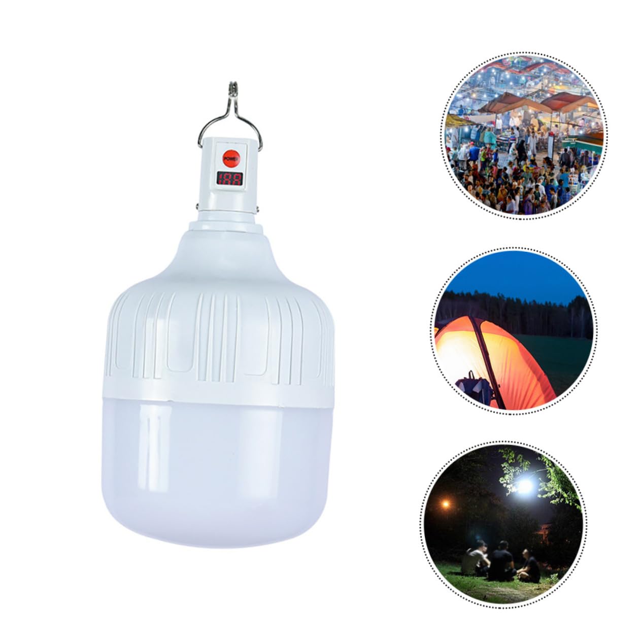 Lampe de Tente Rechargeable LED 100w 3 Niveaux de Luminosité, Batterie 1200mah, Plastique Blanc, pour Camping en Plein Air et Pêche de Nuit