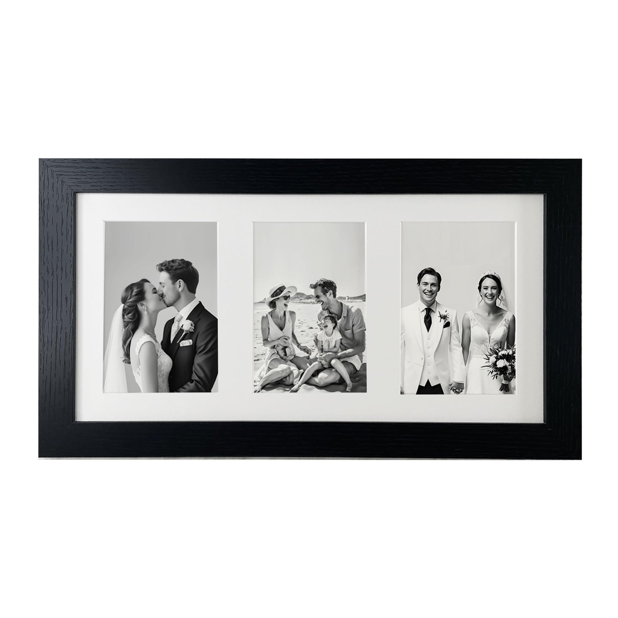 Aryllis Multi Aperture 16x8 Picture Frame, Black, 16x8 Frame with Mount for 3 6x4 photos