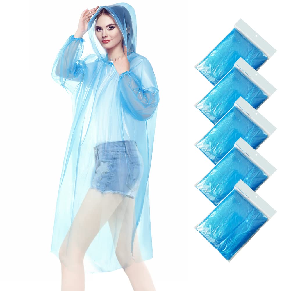 wehers 5 Pack Disposable Rain Ponchos - One Size Rain Poncho Waterproof Emergency Raincoats Rain Poncho Adult Rain Coats With Hood and Sleeves Ideal for Festivals, Camping, Fishing, Theme Parks