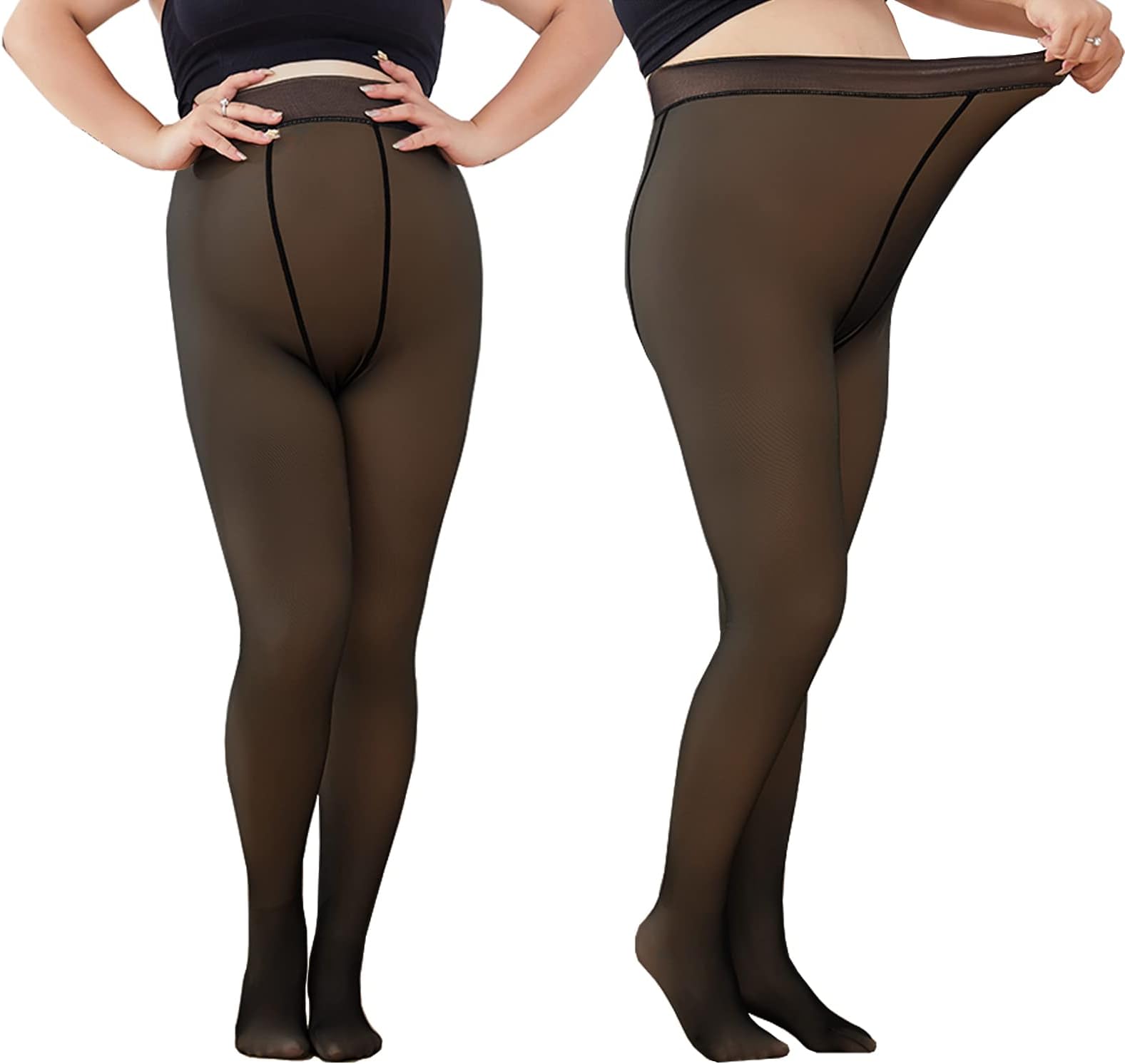 Fleece Lined Tights Black Stockings For Women Fake Translucent Fleece Winter Warm Tights High Waist, Xxl-300g-super Thick, Medium