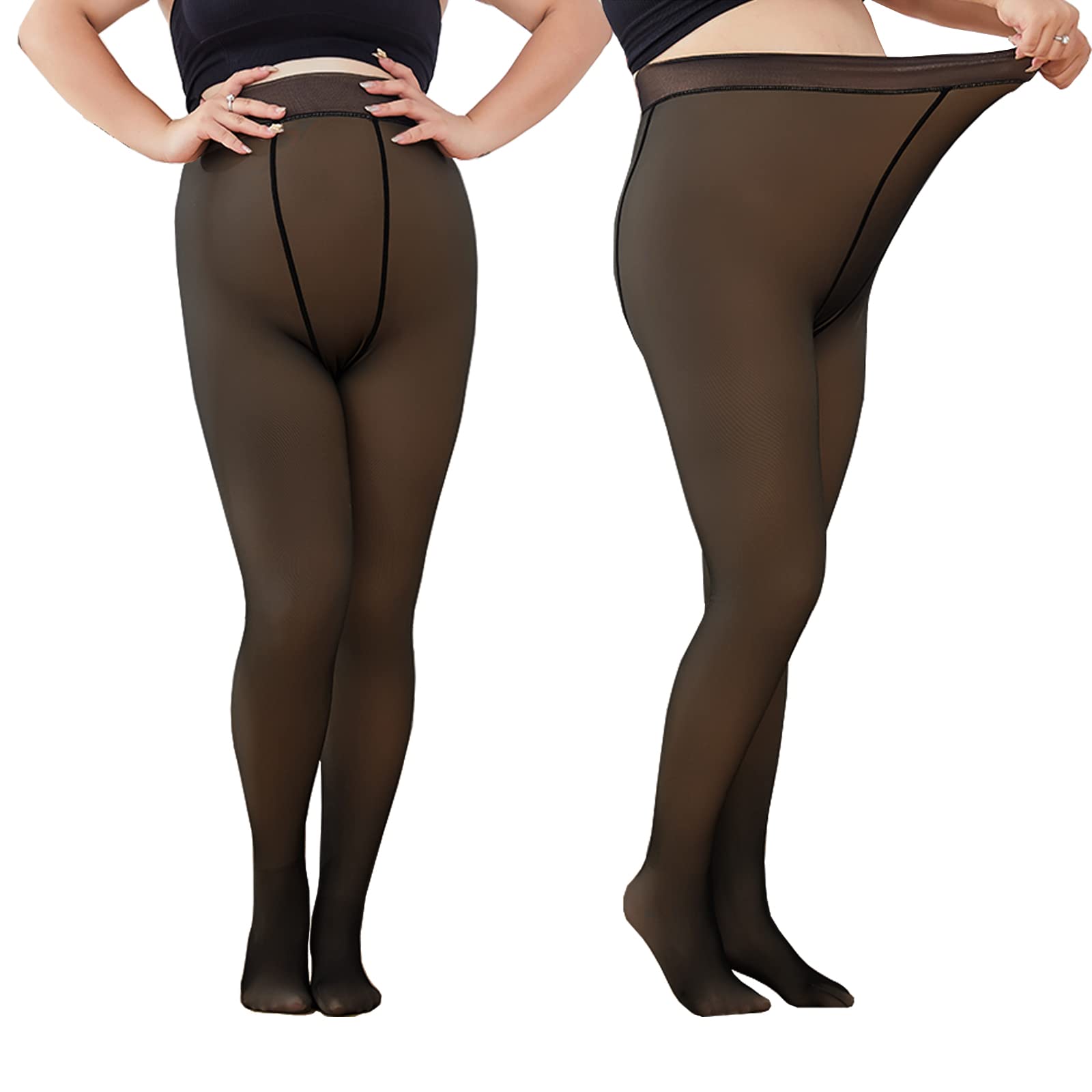 Fleece Lined Tights Black Stockings For Women Fake Translucent Fleece Winter Warm Tights High Waist, Xxl-300g-super Thick, Medium