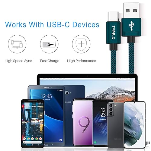 Miniatura 5 de Basesailor Paquete de 2 cables de carga USB tipo C de 10 pies, cable de carga de nailon para iPhone 16 15 Pro Max, Samsung Galaxy Z Fold 5, Note 20,