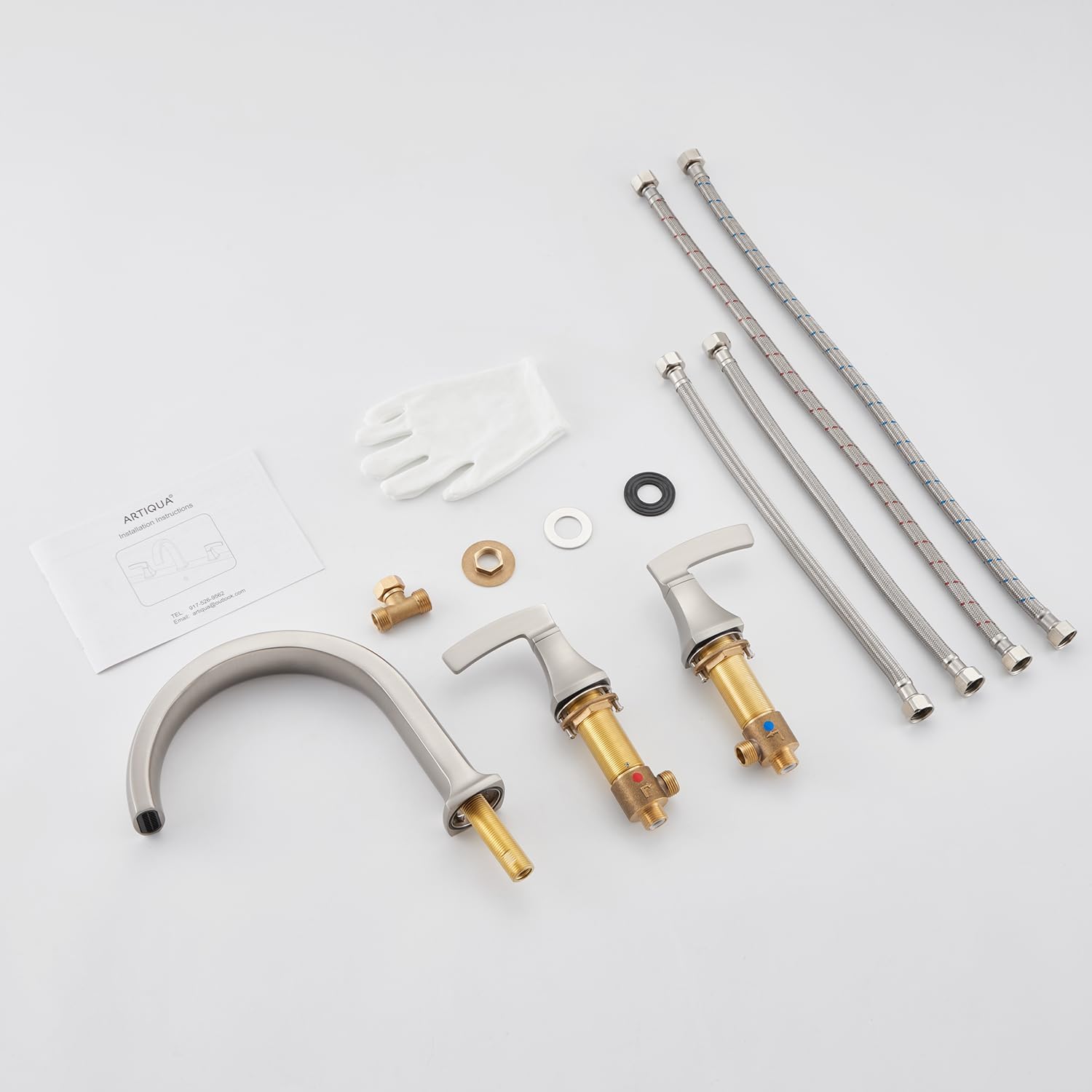 Roman Tub Faucet Deck Mount Tub Filler Waterfall Brushed Nickel Bathtub Faucets 3 Hole Brass Bathroom Faucets with 2 Handles