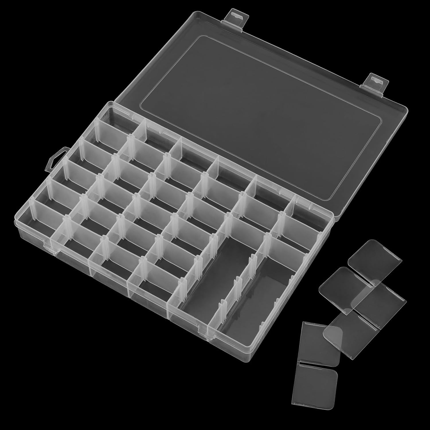 TOKERD 6 stuks plastic sieradenorganisatorbox, doorzichtige kralenopbergdoos met 15 roosters, verstelbare knutseldoos, organizer, plastic opbergkoffer voor kralen, oorbellen, schroeven en kleine