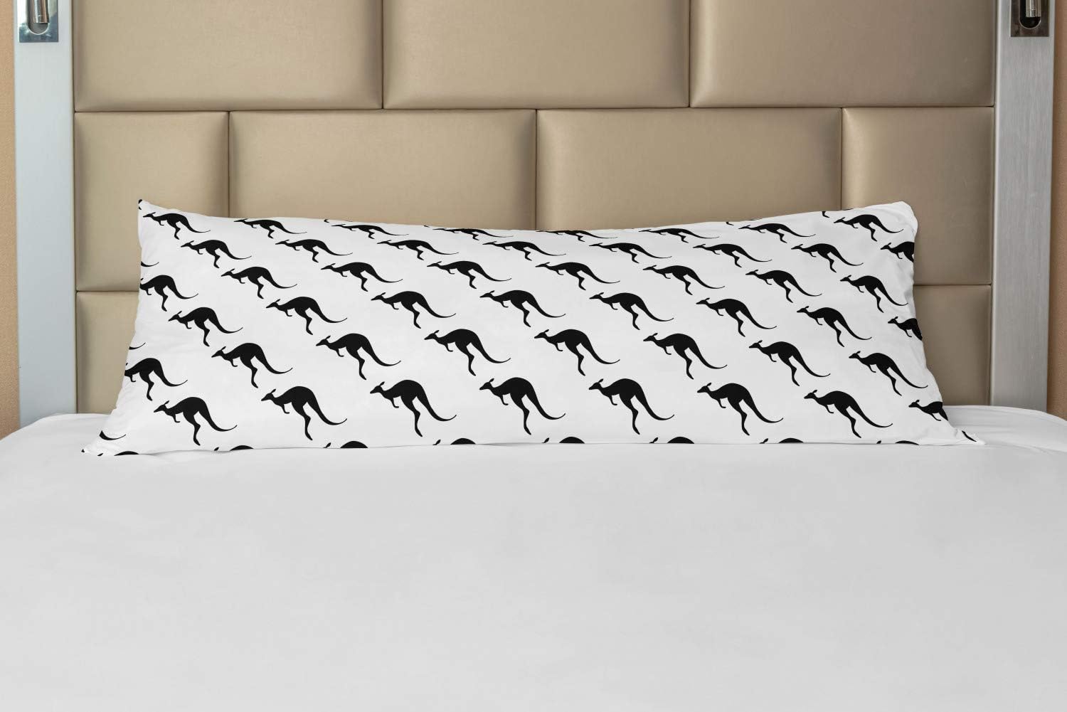 Ambesonne Aboriginal Body Pillow Case Cover with Zipper, Monochromatic Pattern with Silhouette Style Kangaroo Animal Print, Decorative Accent Long Pillowcase, 21" x 54", Charcoal Grey and White